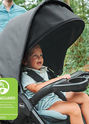 Chicco Bravo LE Stroller with Car Seat Compatibility, Compact Fold | Pewter/Grey, lightweight stroller, UPF 50+ canopy, GREENGUARD Gold, removable seat, 5-point harness, all-wheel suspension