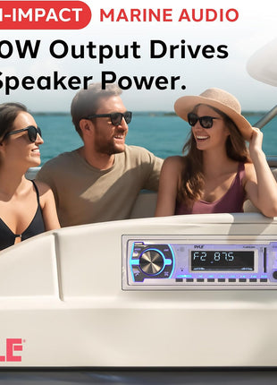 Pyle PLMRB29W Single-DIN In-Dash Digital Marine Stereo Receiver with Bluetooth (White)