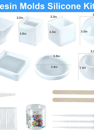 Resin Molds Silicone Kit 20Pcs,Epoxy Resin Molds Including Sphere,Cube,Pyramid,Square,Round, Used for Create Art,DIY,Coasters,Candles.Bonus Decorative Sequins and The Complete Set(20PCS Resin molds)