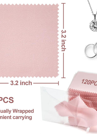 PINGMIC 120PCS Jewelry Cleaning Cloth, Professional Polishing Cloth Individually Wrapped, Pink Silver Polishing Cloth for Jewelry Sterling Silver Gold Platinum Watch Coins and More (3.15 inch x 3.15 inch)