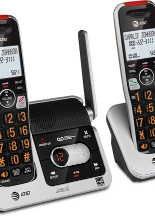 AT&T BL102-2 DECT 6.0 2-Handset Cordless Phone for Home with Answering Machine, Call Blocking, Caller ID Announcer, Audio Assist, Intercom, and Unsurpassed Range, Silver/Black