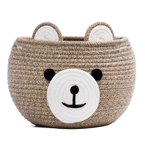 CherryNow Baby Basket for Nursery, Bear Gift Baskets for Kids, Baby Shower Basket with Handles, Small Cute Animal Baskets, Light Brown, 10.5 inchD x 8.5 inchH