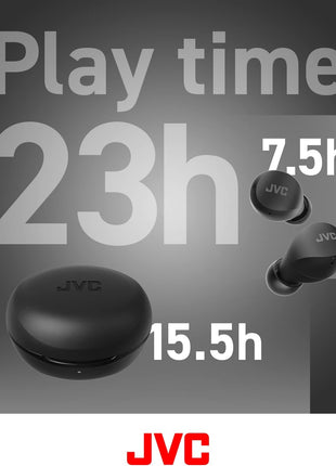 JVC Gumy Mini HAA6TB True Wireless Earbuds, Black | Up to 23 Hours Battery Life, Neodymium Magnet Driver, IPX4 Water Resistance, Compact and Lightweight