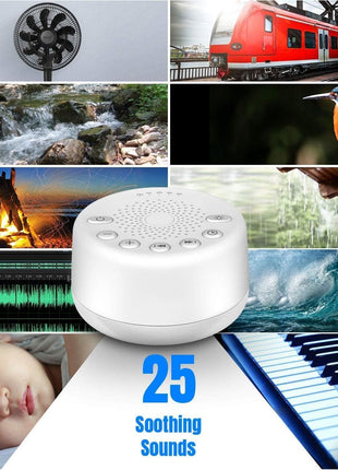 Sound Machine Easysleep White Noise Machine with 25 Soothing Sounds and Night Lights with Memory Function 32 Levels of Volume and 5 Sleep Timer Powered by AC or USB for Sleeping Relaxation (White)