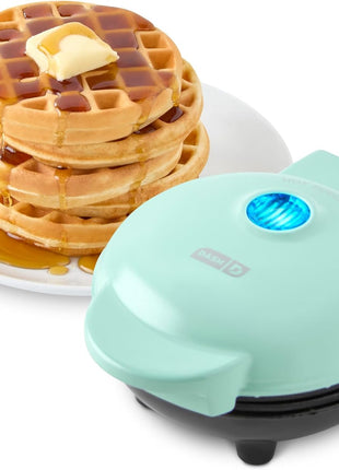DASH Mini Waffle Maker   4 Waffle Mold, Nonstick Waffle Iron with Quick Heat Up, PTFE Nonstick Surface   Perfect Mini Waffle Maker for Kids and Families, Just Add Batter (Aqua)