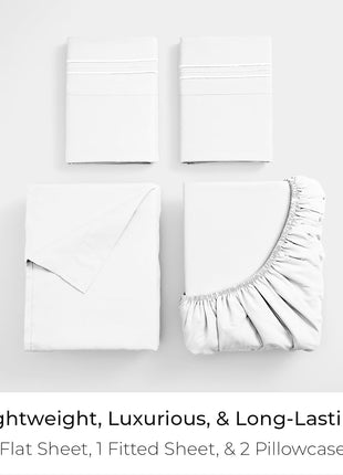 Mellanni Queen Sheets Set   4 PC Iconic Collection Bedding   Hotel Luxury, Extra Soft, Cooling Bed Sheets   Wrinkle, Fade, Stain Resistant (Queen, White)