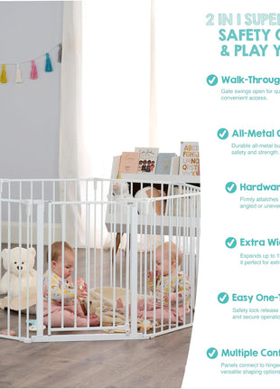 Regalo Safety 24"-192" Metal 2-in-1 Super Wide Baby Gate & Play Yard