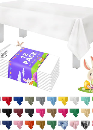 Plastic Table Cloth Disposable 12 Pack 54 x 108 in Rectangle Table Cloths