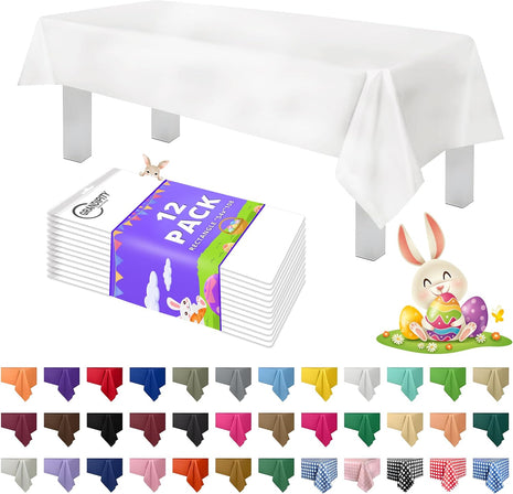 Plastic Table Cloth Disposable 12 Pack 54 x 108 in Rectangle Table Cloths