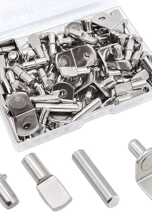 104Pcs Shelf Pins Kit,4 Styles Nickel Plated Shelf Support Pegs,Bookshelf Pegs for Shelves,Cabinet Shelf Bracket Pegs Shelf Pins Holders for Kitchen Furniture & Closet ( 5mm & 1/4inch )