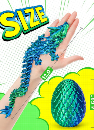TBOLINE 12" 3D Printed Dragon Egg, Cool 3D Printer Articulated Crystal Dragon Toys for Kids, Surprise Animals Figurines Fidget Dinosaur Eggs Toys for Boys Kids Teen 5-7 4-6 8-12