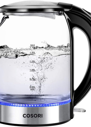 COSORI Speed Boil Electric Tea Kettle, 1.7L Hot Water Kettle (BPA Free) 1500W Auto Shut Off & Boil Dry Protection, LED Indicator Inner Lid & Bottom, Transparent