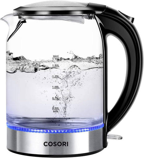 COSORI Speed Boil Electric Tea Kettle, 1.7L Hot Water Kettle (BPA Free) 1500W Auto Shut Off & Boil Dry Protection, LED Indicator Inner Lid & Bottom, Transparent
