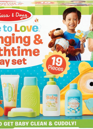 Melissa & Doug Mine to Love Changing & Bathtime Play Set for Dolls – Diapers, Pretend Shampoo,Wipes, Towel, More (19 pcs)