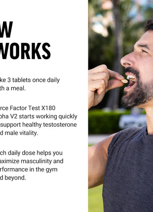 Force Factor Test X180 Alpha v2 Testosterone Booster for Men | T-Supplement to Help Build Muscle, Strength, Boost Nitric Oxide, and Support Daily Performance, 120 Tablets