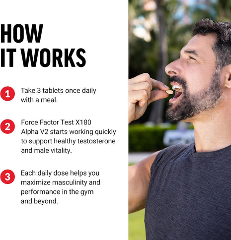 Force Factor Test X180 Alpha v2 Testosterone Booster for Men | T-Supplement to Help Build Muscle, Strength, Boost Nitric Oxide, and Support Daily Performance, 120 Tablets