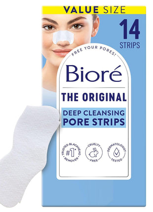 Bioré Original Blackhead Remover Strips, Deep Cleansing Nose Strips With Instant Pore Unclogging, Features C-Bond Technology, Oil-Free, Non-Comedogenic Use, 14 Count
