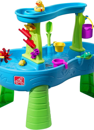 Step2 Rain Showers Splash Pond Toddler Water Table, Outdoor Kids Water Sensory Table, Ages 18+ Months, 13 Piece Water Toy Accessories, Blue & Green