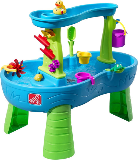 Step2 Rain Showers Splash Pond Toddler Water Table, Outdoor Kids Water Sensory Table, Ages 18+ Months, 13 Piece Water Toy Accessories, Blue & Green