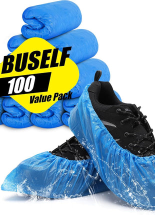 Buself Shoe Covers Disposable Non Slip - Pack of 100 (50 Pairs), Premium Waterproof and Recyclable Shoe Booties Covers for Indoors, Fits Up To 11 US Men and 13 US Women Size