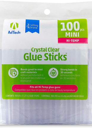 AdTech Hi-Temp Mini Hot Glue Sticks, Clear (100 Sticks) | Quick Bonding for Crafting & DIY Projects | Compatible with Mini Glue Guns | Non-Toxic