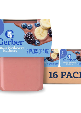 Gerber Stage 2 Baby Food, Banana Blackberry Blueberry Puree Tubs, No Artificial Colors or Flavors, Baby Puree, 16-Pack