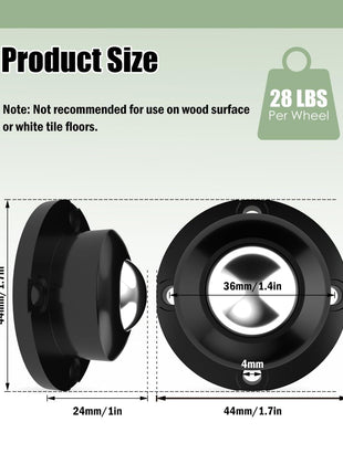 Self Adhesive Caster Wheels, Appliance Rollers for Kitchen Appliances, 1 Inch Swivel Steel Universal Wheel Appliance Sliders, 28 LBS Load Capacity Per Wheel Low Profile Roller (8 PCS, Black)