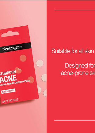 Neutrogena Stubborn Acne Patches, Ultra-Thin Pimple Patches, 24 Ct | Hydrocolloid Absorbs Impurities, Ultra-Thin, Works Overnight, Pimple Patches