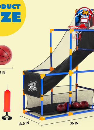 JOYIN Arcade Basketball Game Set with 4 Balls and Hoop for Kids 3+ Years Old Indoor Outdoor Sport Play - Easy Set Up - Air Pump Included - Ideal for Competition