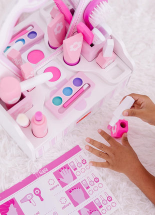 Melissa & Doug Wooden Beauty Salon Play Set, 18-Piece Vanity with Pretend Play Toys, Makeup, Mirror, Accessories & More, Preschool Toys for Girls & Boys Ages 3+ - FSC Certified