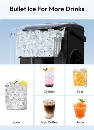 EUHOMY Countertop Ice Maker Machine with Handle, 26lbs in 24Hrs, 9 Ice Cubes Ready in 6 Mins, Auto-Cleaning Portable Ice Maker with Basket and Scoop, for Home/Kitchen/Camping/RV. (Black)