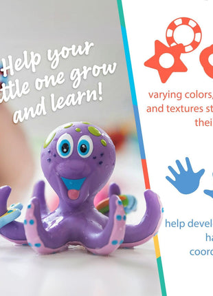 Nuby Floating Octopus with 3 Hoopla Rings - Baby & Toddler Bath Toy - No Hole Design Keeps Moisture Out - Fine Motor Skills - 18+ Months - Great Baby Pool Toys | 3 Hoopla Rings