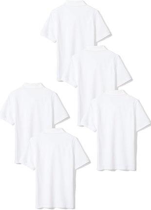 Amazon Essentials Boys' Short-Sleeve School Uniform Pique Polo Shirts, Pack of 5, White, Small