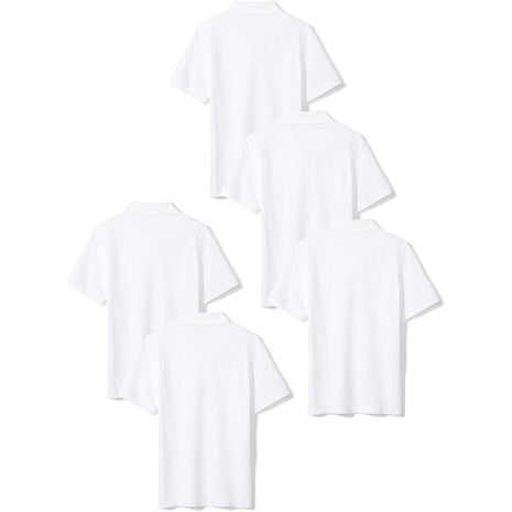 Amazon Essentials Boys' Short-Sleeve School Uniform Pique Polo Shirts, Pack of 5, White, Small