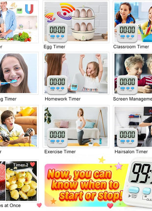 2 Pack Digital Timer for Kids Classroom Kitchen Timers for Cooking | w/ Battery, Easy to View, Alarm, Mute Mode, Count Down/Up, Magnetic, Kickstand, Hanging, Classroom Timer for Teacher Supplies