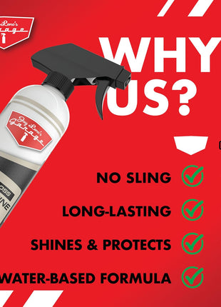 Jay Leno's Garage Tire Shine Delivers long-lasting High Gloss with a Deep Black Wet Look Glow. This Tire Dressing Spray and Car Tire Shine Work as Auto Detailing Care for Wheels and Tires – 16 oz.