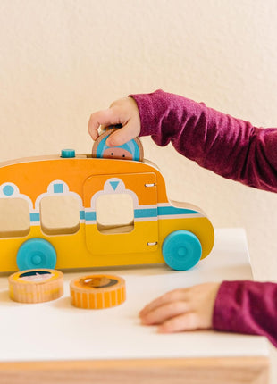 Melissa & Doug GO Tots Wooden Roll & Ride Bus with 3 Disks School Bus Toys for Babies and Toddlers - FSC-Certified Materials
