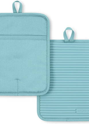 KitchenAid Ribbed Soft Silicone Pot Holder 2 Pack Set, Milkshake Tan, 7 inchx9 inch