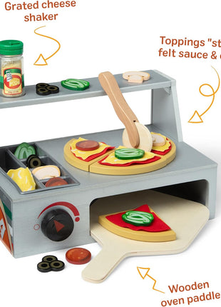 Melissa & Doug Top & Bake Wooden Pizza Counter, Kids Kitchen Playset with Play Food & Play Kitchen Accessories, Preschool Toys for Girls & Boys Ages 3+ - FSC Certified