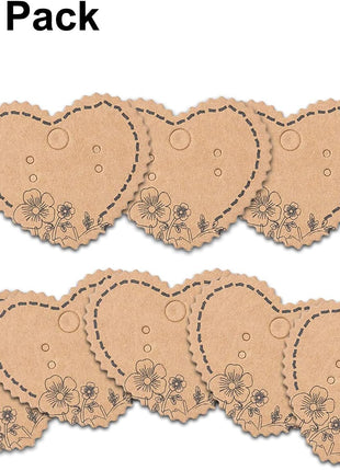Grenali 100 Brown Heart Shape Earring Display Cards, Kraft Paper Jewelry Cards, 1.96 inchx1.6 inch (Pack of 100)
