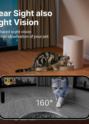 Automatic Cat Feeder with Camera, 2 in 1 Cat Food and Water Dispenser | 2K HD Video and Night Vision, 5G App Controlled Timed Pet Feeder, 4L Food & 3L Gravity Waterer, 2-Way Audio for Cat Small Dog