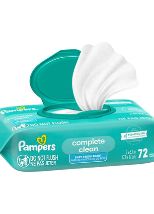 Pampers Baby Wipes, Complete Clean Baby Fresh Scented Wipe, Gently Cleans Head to Toe, 72 Total (1 Flip-Top Packs)