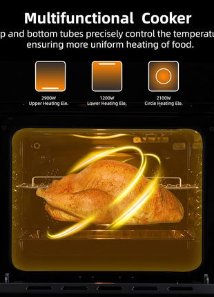 24" Single Wall Oven, 2.5 Cu.ft. Built-in Electric Wall Oven with 8 Cooking Functions, 360° ROTATING ROTISSERIE, Touch Control, Timer, Stainless Steel Wall Oven for Kitchen