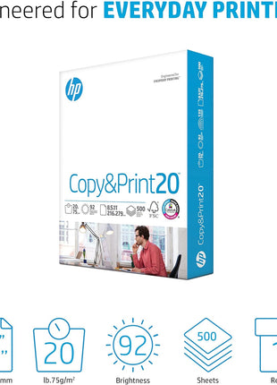 HP Printer Paper | 8.5 x 11 Paper | Copy &Print 20 lb | 1 Ream Case - 500 Sheets| 92 Bright | Made in USA - FSC Certified | 200060