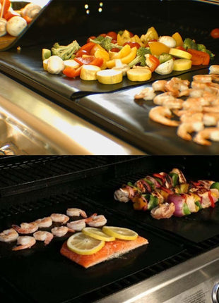 Grill Mat Set of 6, Non-Stick, 15.75 x 13 Inch, Black | Reusable Mats for Gas, Charcoal, or Electric Grills, Easy to Clean