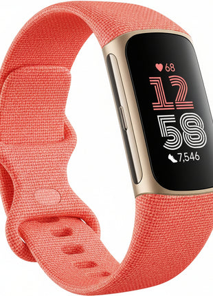 Fitbit Charge 6 Fitness Tracker with Google Apps - Heart Rate on Exercise Equipment - 3-Month Google Health Premium Membership Included - Health Tools - Gold/Coral - Small&Large Bands Included