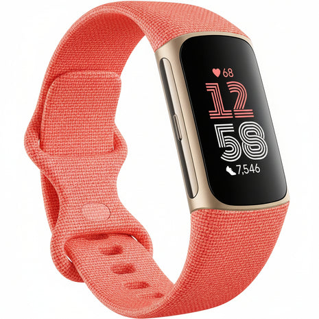 Fitbit Charge 6 Fitness Tracker with Google Apps - Heart Rate on Exercise Equipment - 3-Month Google Health Premium Membership Included - Health Tools - Gold/Coral - Small&Large Bands Included