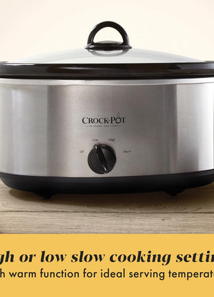 Crock-Pot 7-Quart Manual Slow Cooker, Family Size Serves 8+ People & Fits 6-lb Roast, Removable Stoneware with Warming Setting, Dishwasher Safe for Easy Cleanup, Stainless Steel