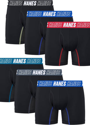 Hanes Big Moves Underwear, Anti-Chafe Boxer Briefs for Boys, 6-Pack, Black-Regular Leg