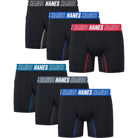 Hanes Big Moves Underwear, Anti-Chafe Boxer Briefs for Boys, 6-Pack, Black-Regular Leg